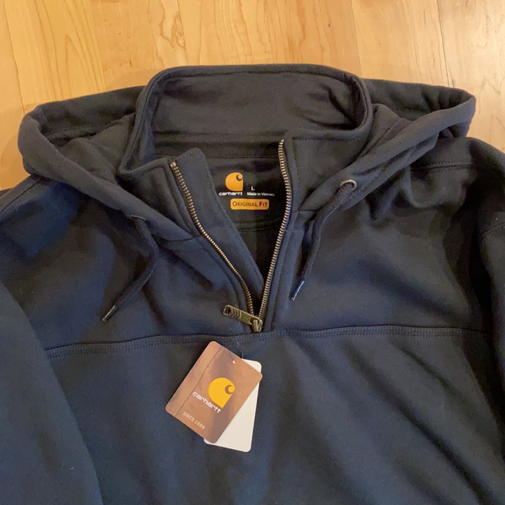 Carhartt Men’s 1/4 Zip Hoodie Large Black - Picture 6 of 11